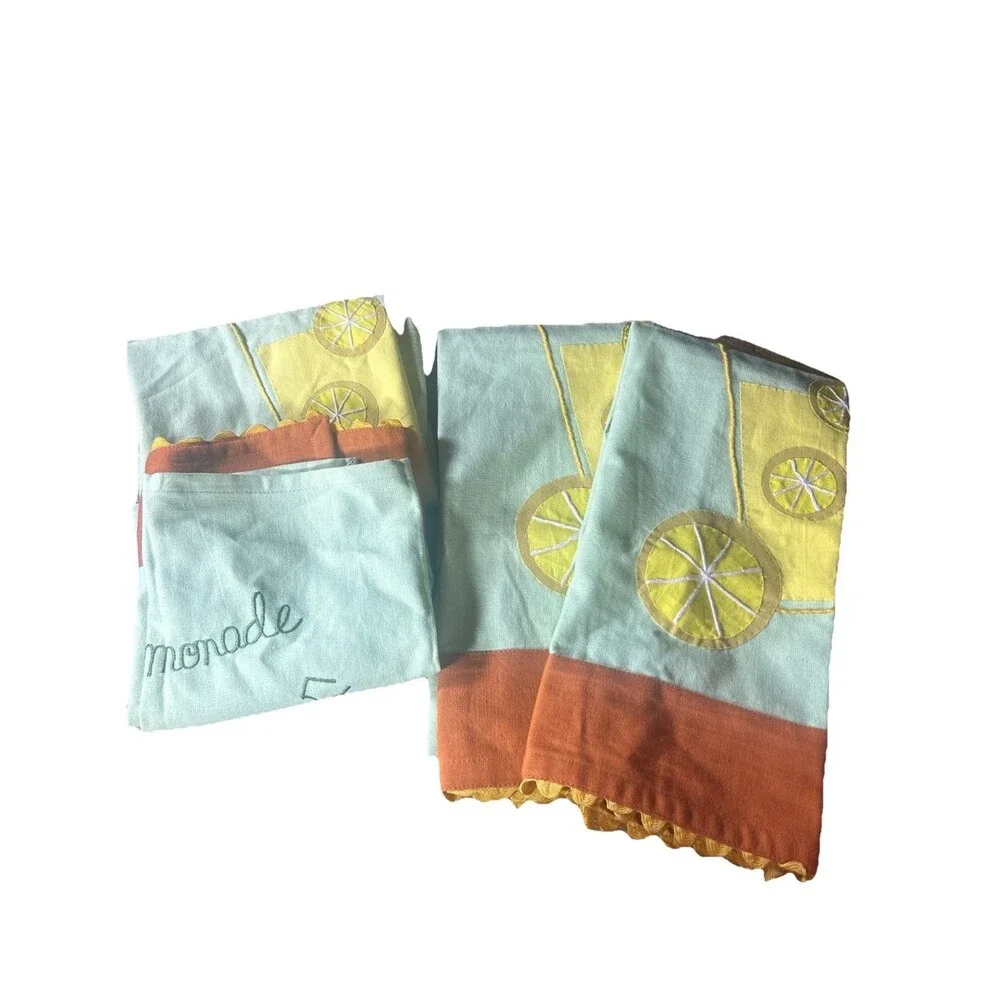 Kitchen Dish Towels Set Of 2 Lemonade 5c A Glass By tag 100% Cotton Summer Lemon